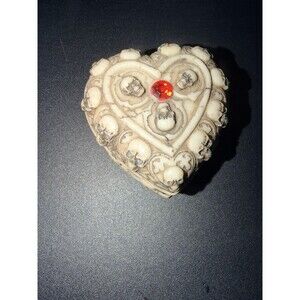Skull Heart‎ Shape Trinket Box Ornament 3.25"W Gothic Vamp Home Decor